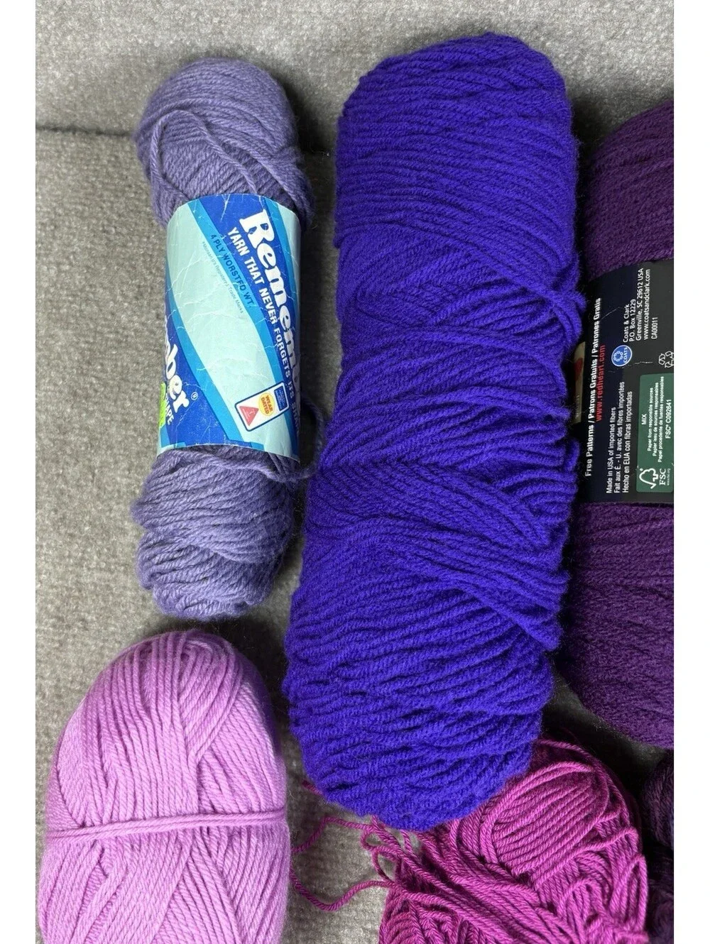 Yarn Mix Lot Shades of Purple Skeins Cake Balls Knit Crochet Destash Coats Clark
